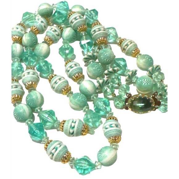 Vintage West Germany Statement Bead Necklace Blue Two Strand Retro Grannycore - Picture 2 of 6